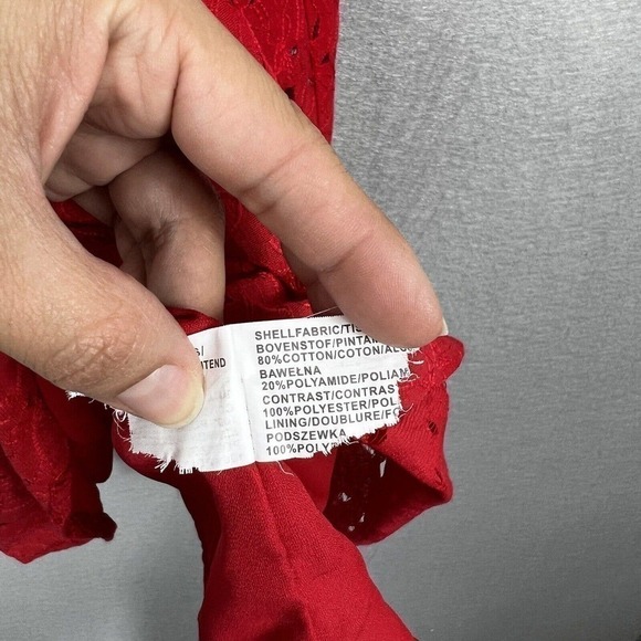 J.O.A Red Eyelet Lace Mini Dress Halter Ruffle Straps Size Medium - Picture 11 of 13